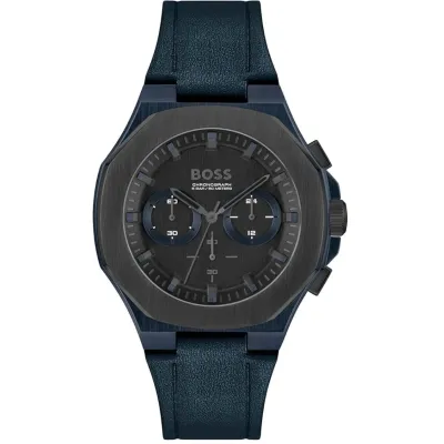 Boss Taper Chronograph  Men's Black Leather Watch